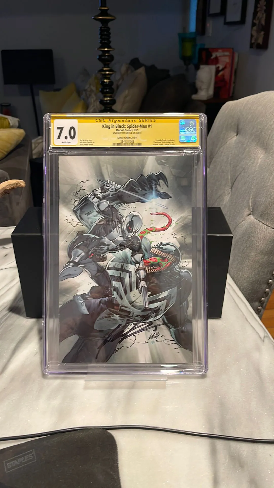 Product image for King in Black: Spider-Man #1 CGC 7.0 Sign by Rob Liefeld Virgin Variant Cover B