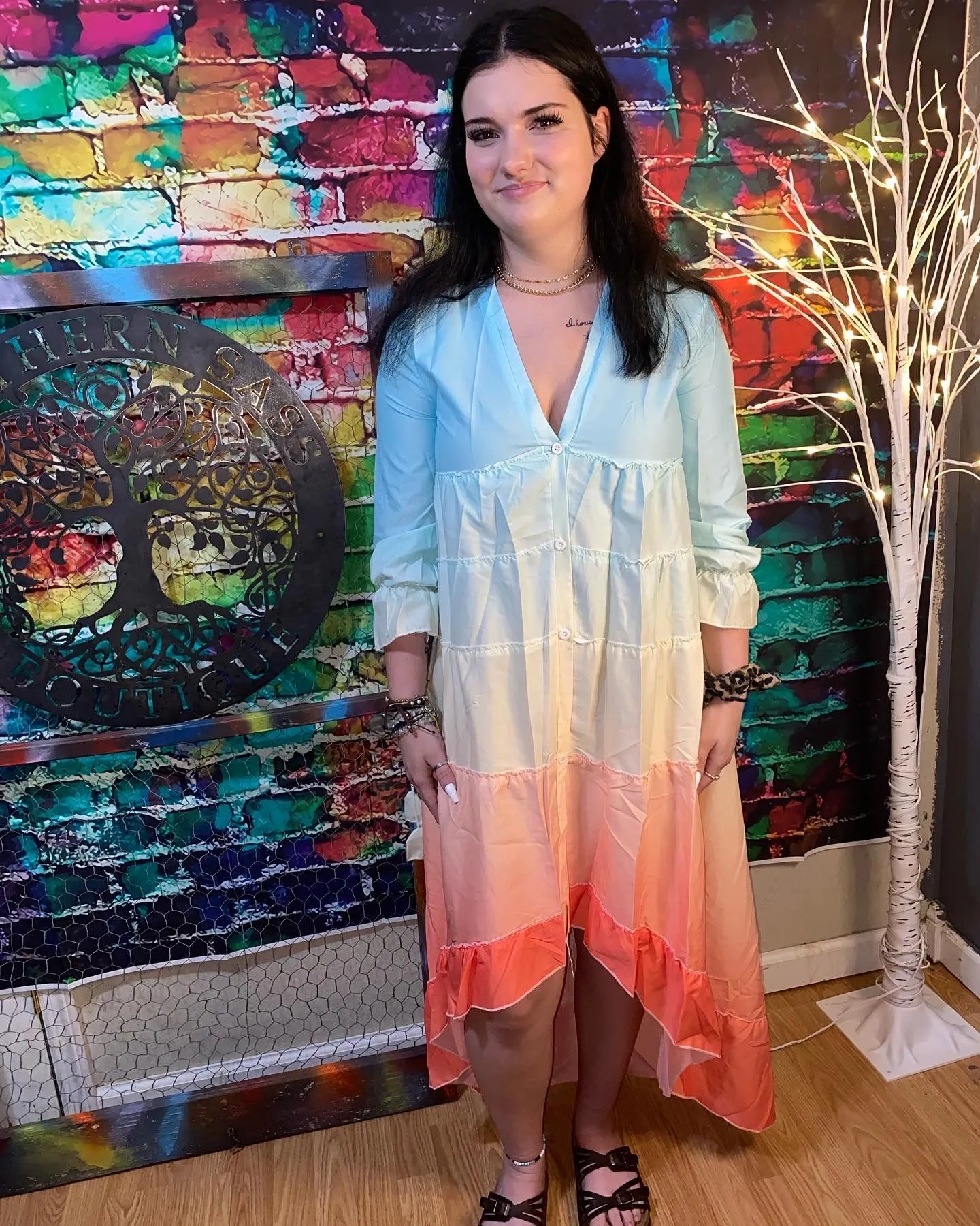Product image for BOHO Rainbow Ombré Dress/Cover-up XL