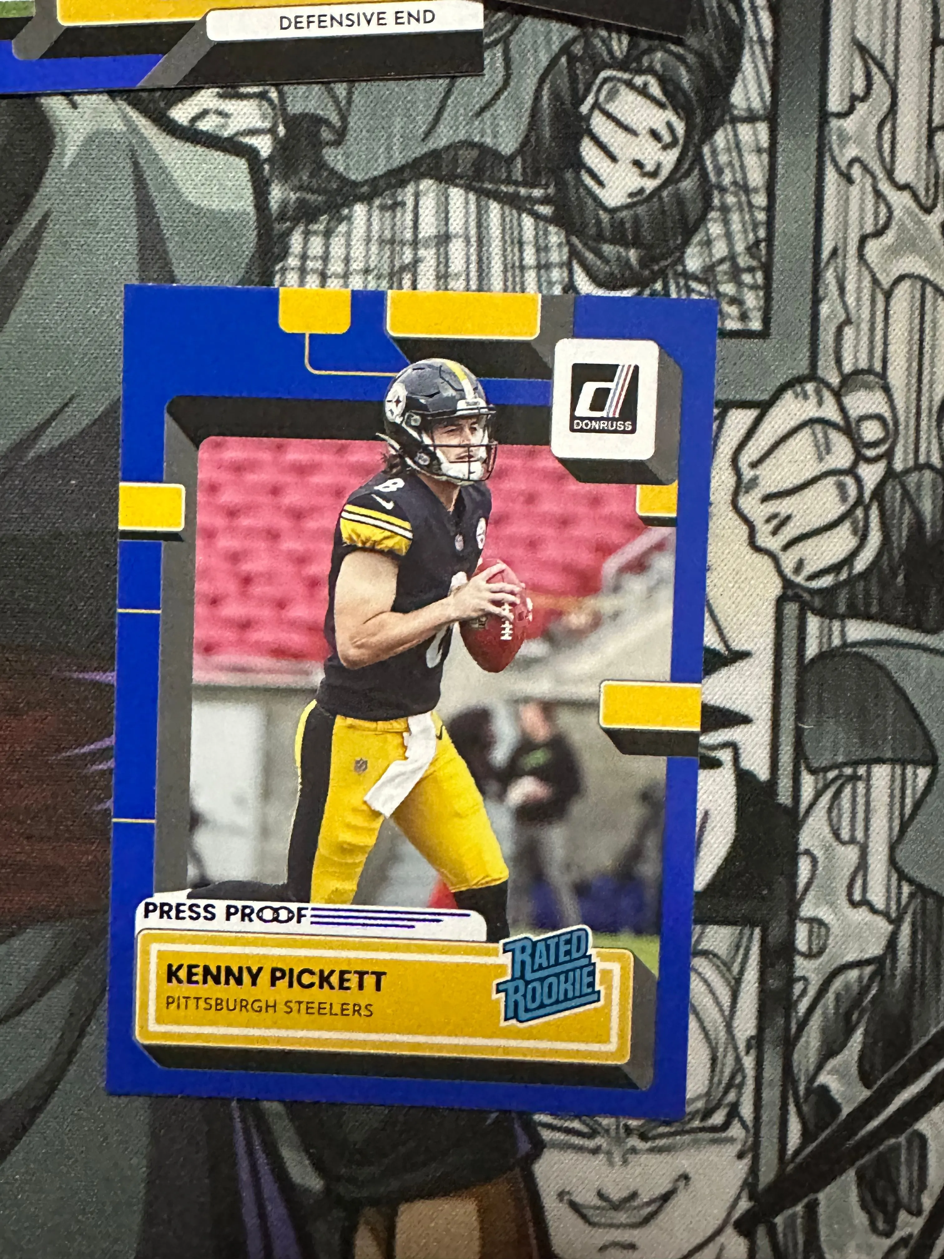 Product image for 2022 Panini Donruss Kenny Pickett Rated Rookie Blue Press Proof #301 Steelers