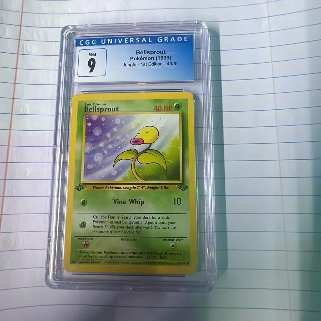 first edition bellsprout pokemon card 1999 Pokémon Jungle Bellsprout #49/64 1st Edition CGC 9 058