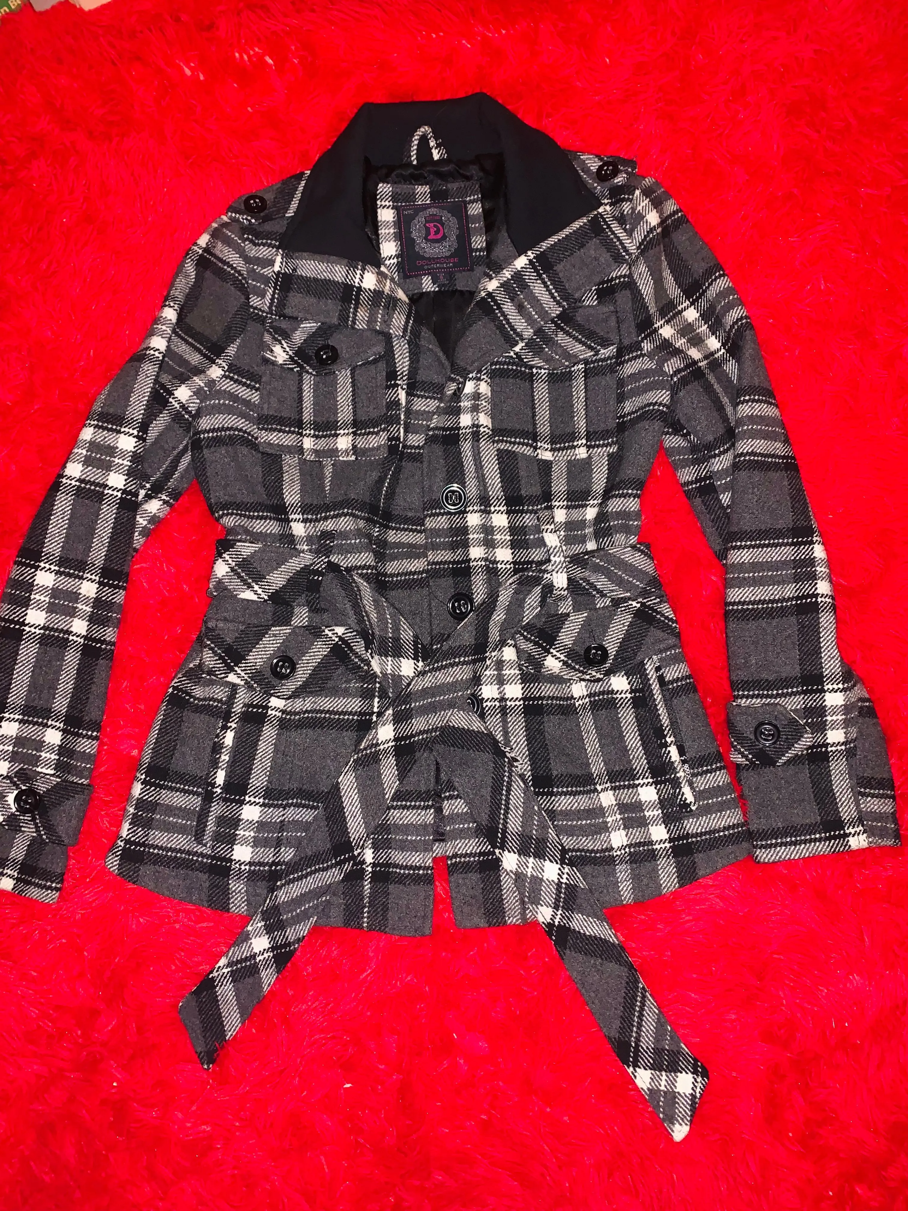 Product image for Dollhouse Outwear NYC Grey Black Plaid Jacket (Size Small)
