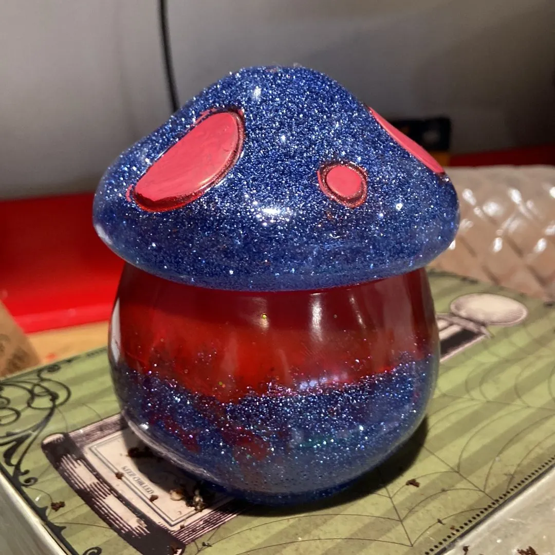 Product image for Epoxy resin blue and red mushroom container