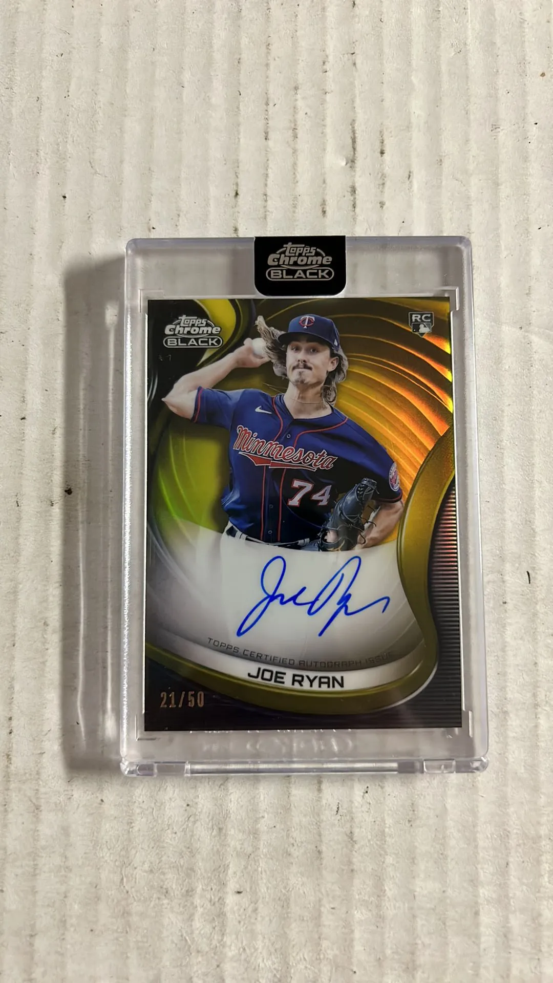 Product image for 2022 Topps Chrome Black Joe Ryan Rc Gold Auto 21/50