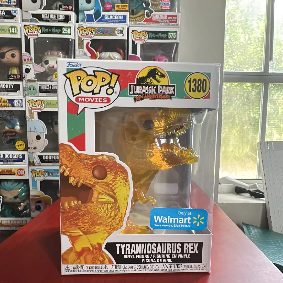 Product image for Jurassic Park Tyrannosaurus Rex Walmart Translucent Amber Funko Pop 1380