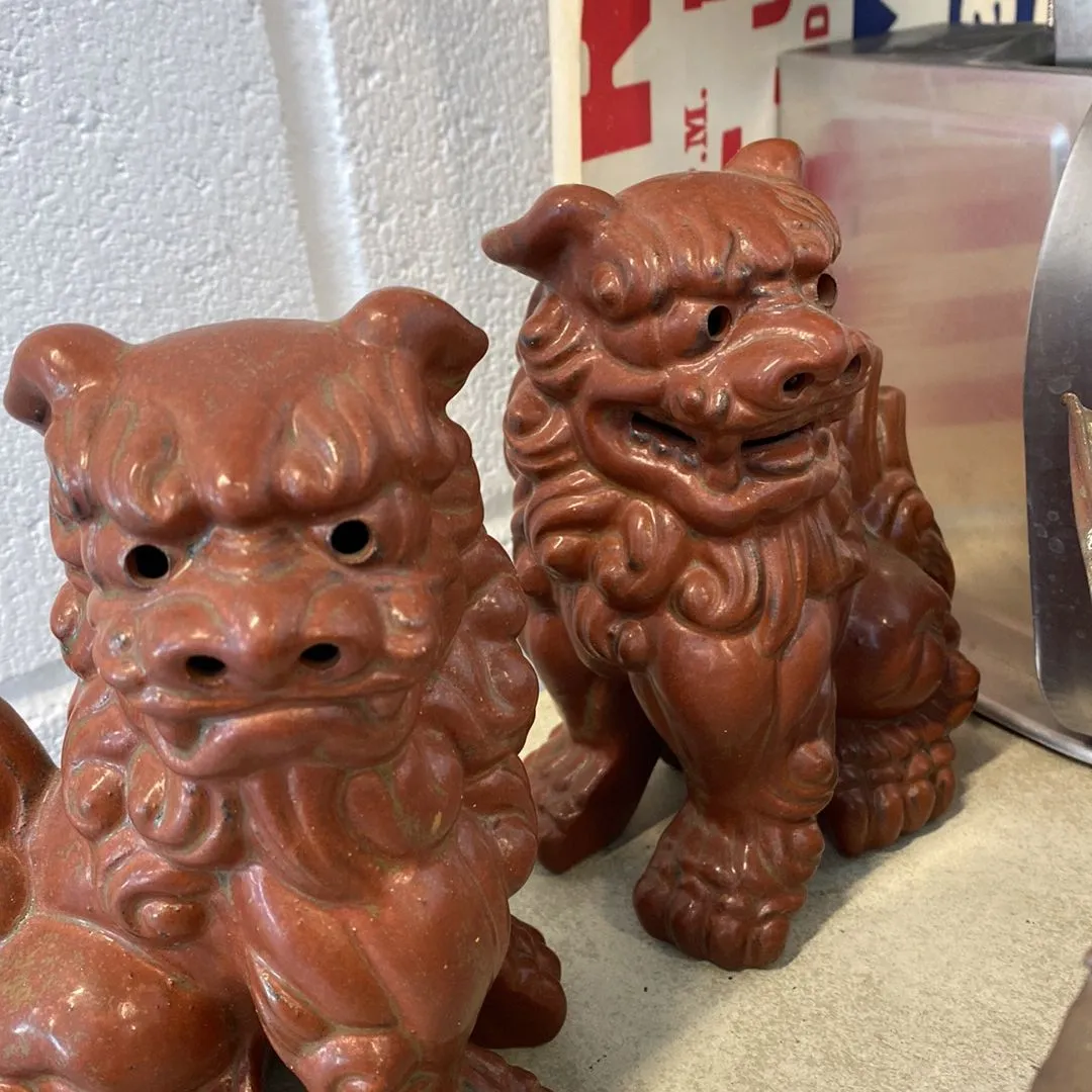 Product image for Foo dogs lions protecting the home house warming gift mid century decor bookends fireplace
