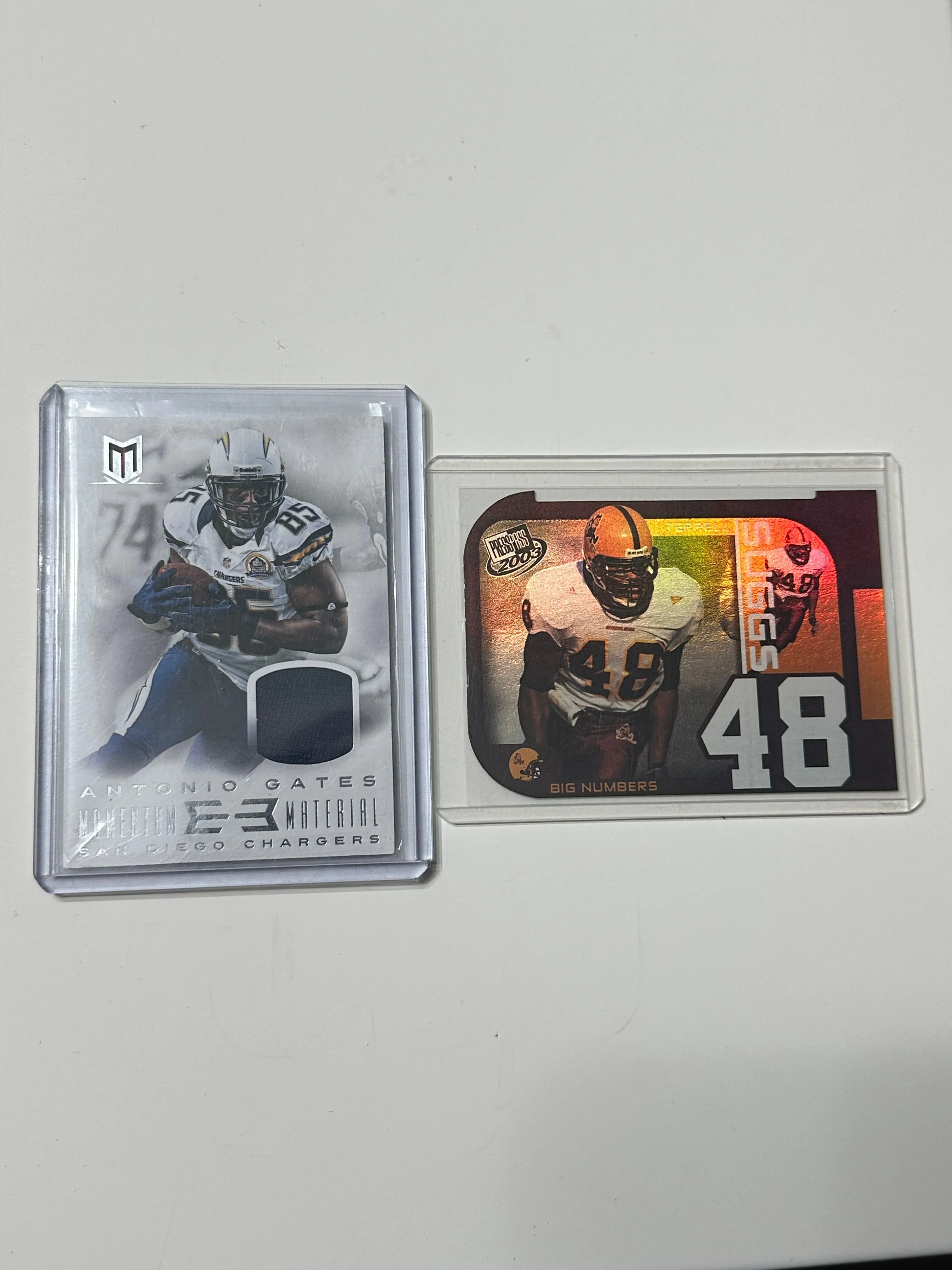 Product image for Antonio Gates Game Worn /99 & Terrell Suggs RC Die Cut Football Cards 25 HOF Class Chargers Ravens