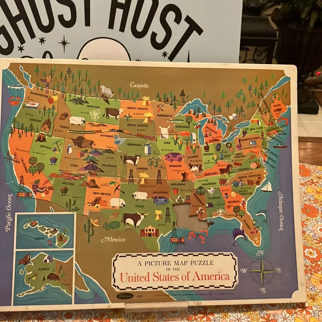 Product image for Vintage 1968 Whitman United States Puzzle Map