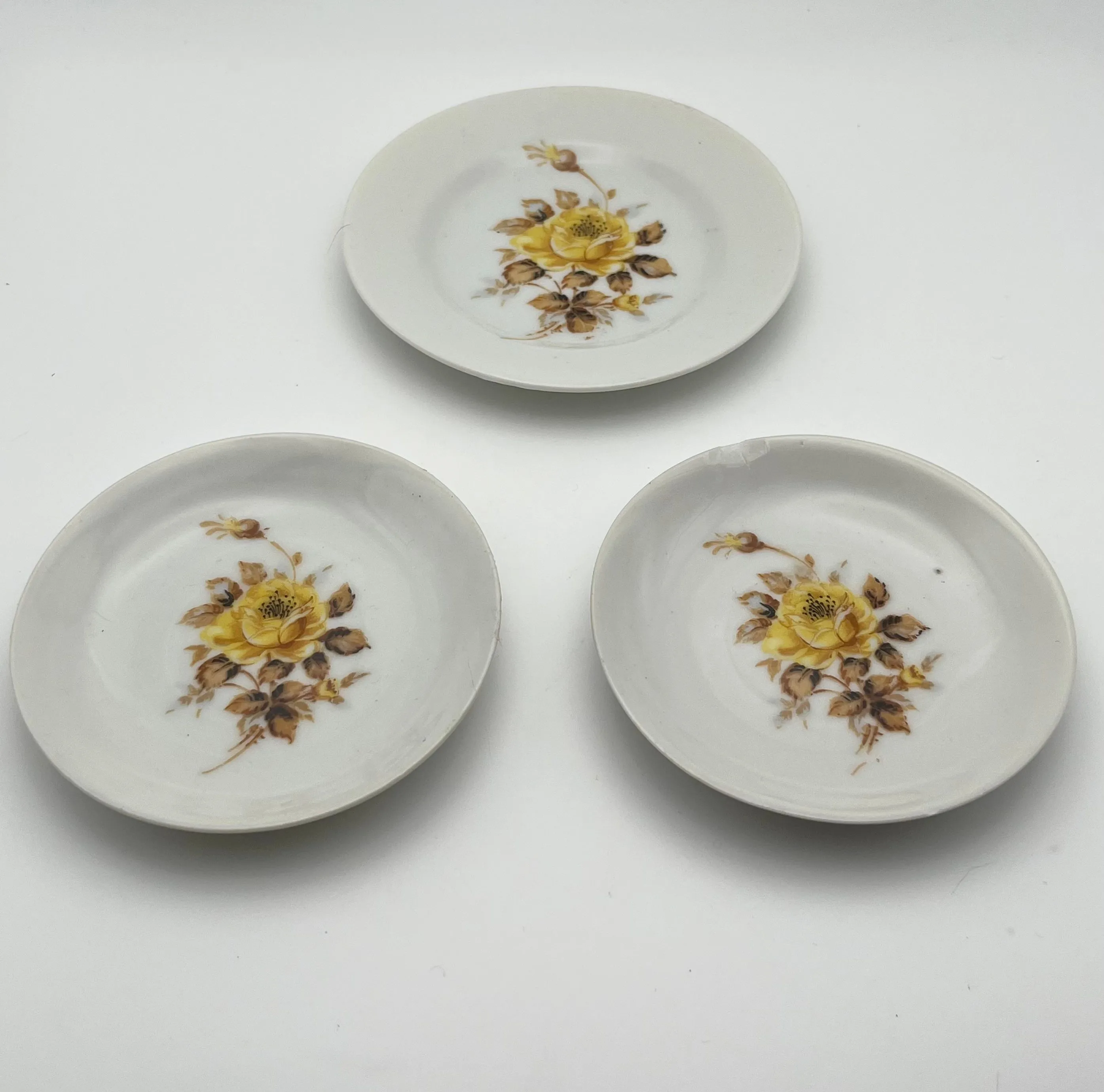 Product image for Vintage Japan Ceramic Plates Yellow Rose Floral Design Mid Century Set of 3