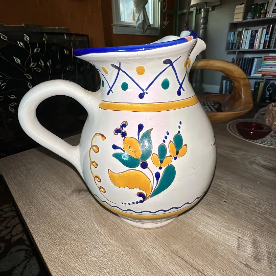 Product image for Vintage Hungarian Red-ware Pottery Hand Painted Pitcher Signed