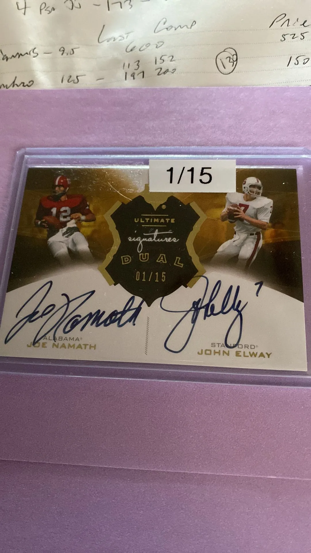 Product image for 2013 Ultimate Joe Namath John Elway Dual auto 1/15