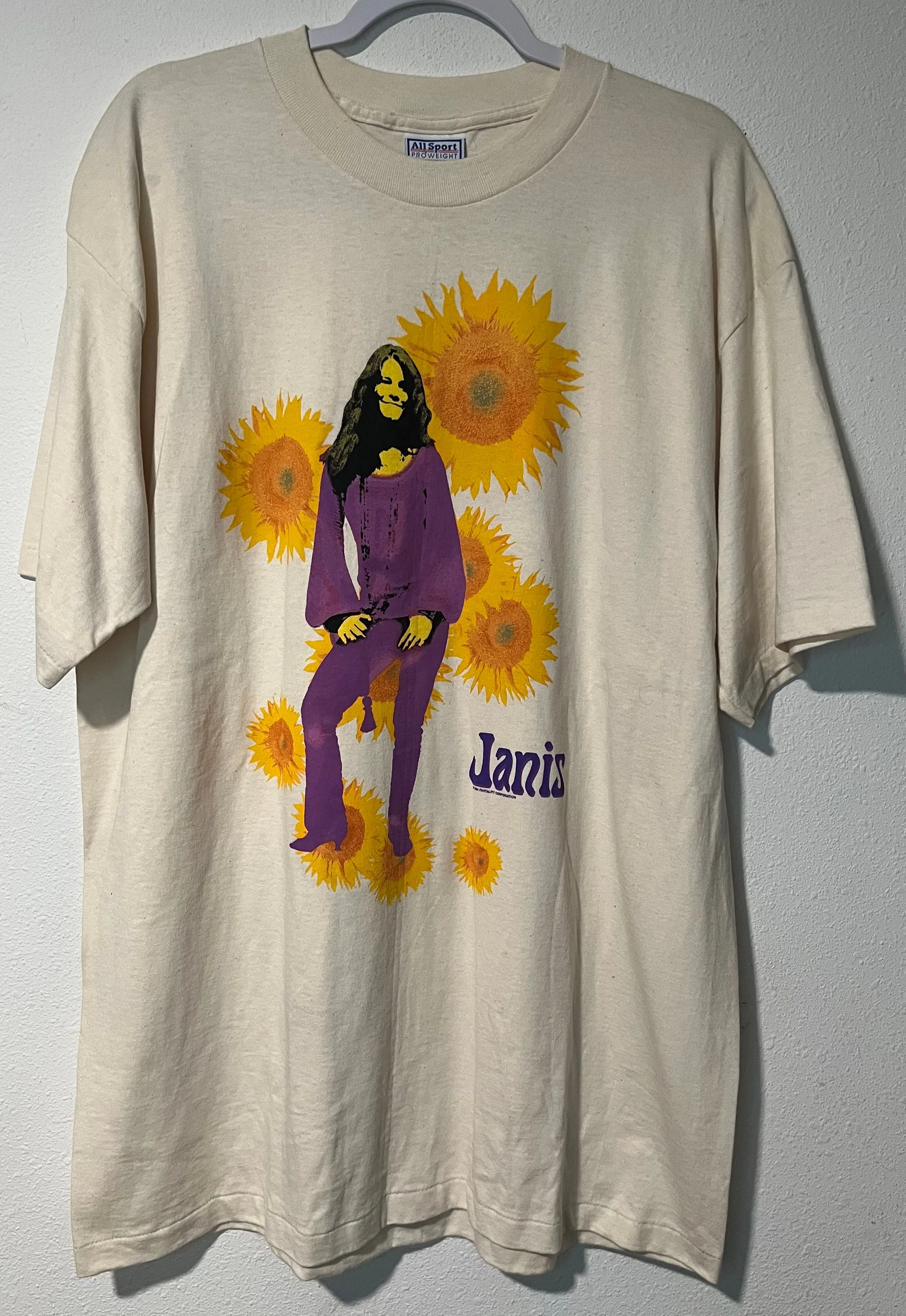 Product image for 1994 Janis Joplin Sunflower T-Shirt - XL (23.75x33) - single stitch band tee