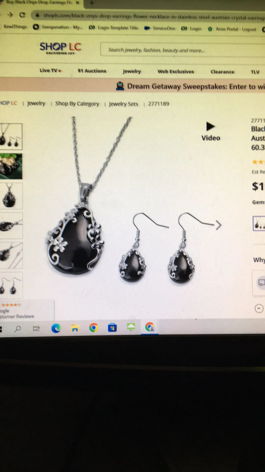 Product image for Black Onyx Necklace & Earrings Set -New