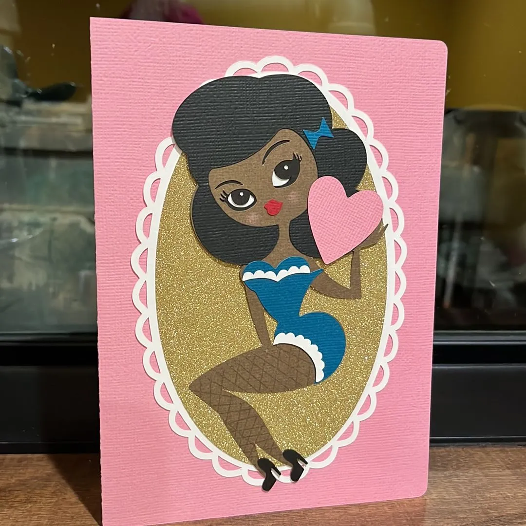 Product image for Handmade Pinup cutie card - blue dress