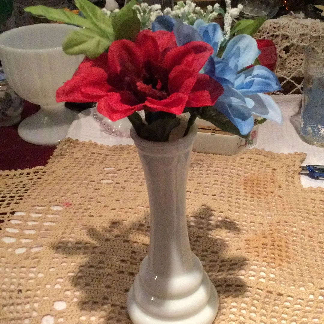 Product image for # 70 milk glass bud vase with florals