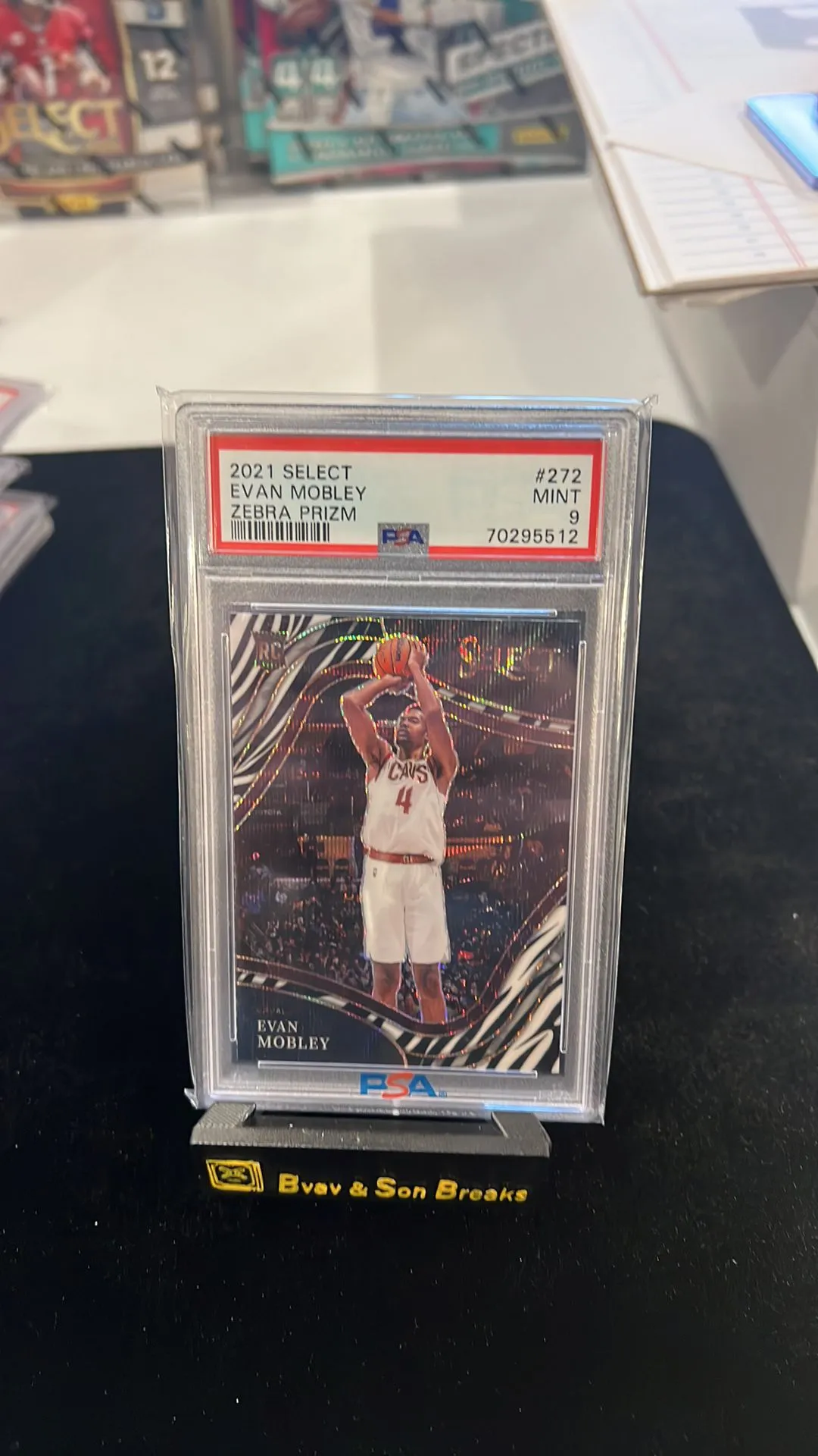 Product image for 2021 Panini Select Evan Mobley Zebra Prizm PSA MINT 9