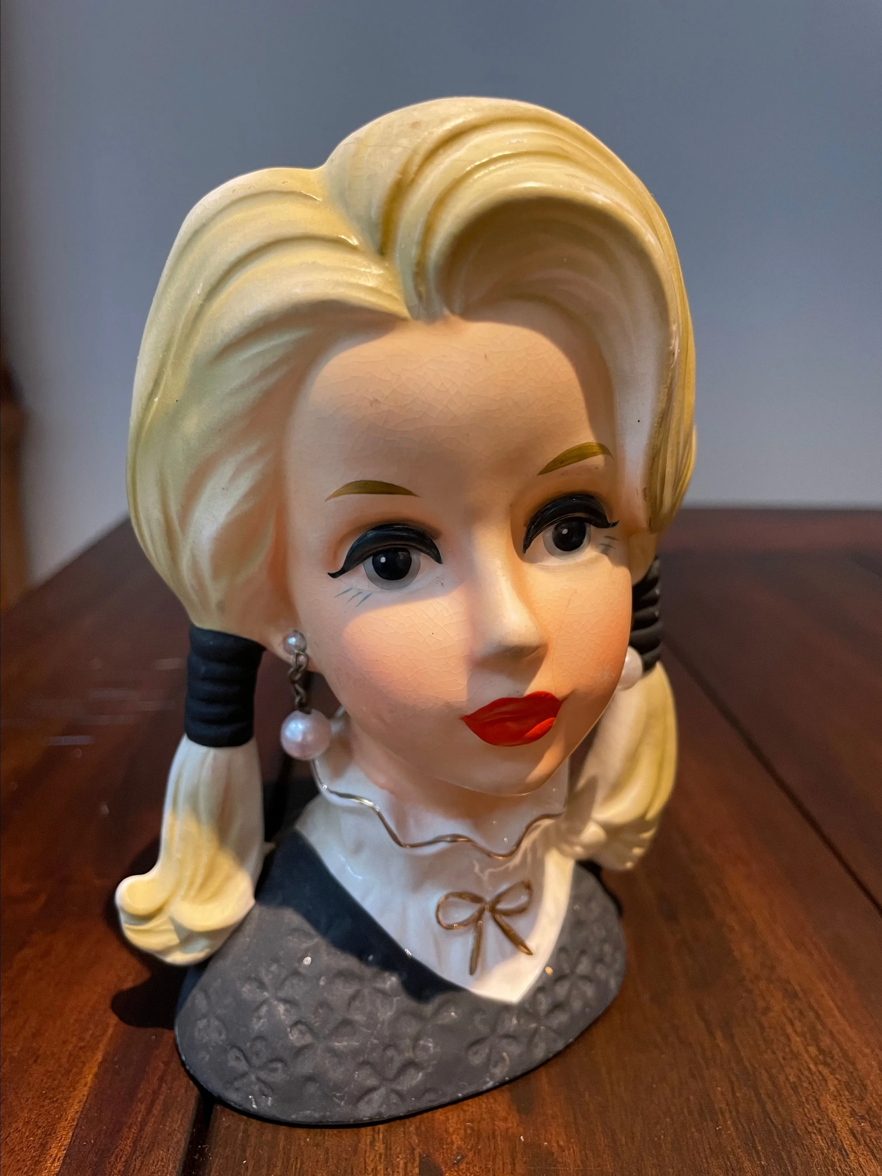 Product image for 45-Vintage Lady Head Vase Rubens 4135 Teen HTF pigtails MCM #1