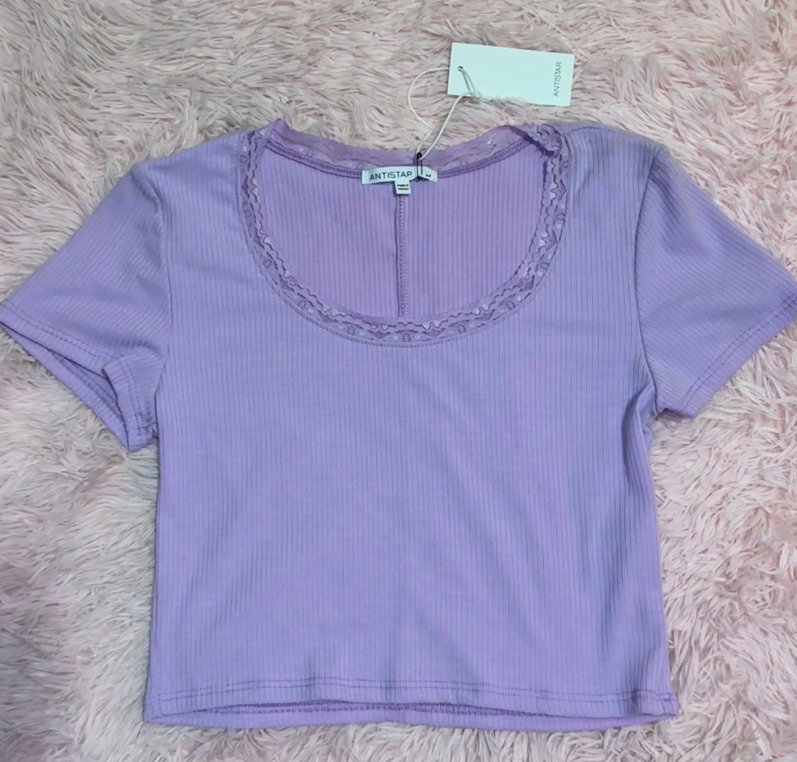 Product image for NWT Lavendar ANTISTAR Women’s Lace Short Sleeve Top Size Medium