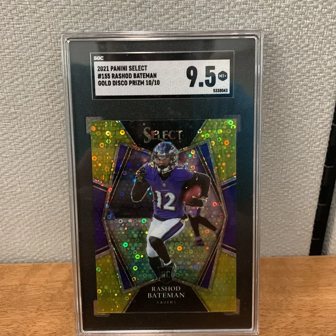 Product image for 2021 Rashod Bateman Select Gold Disco Prizm /10 Rookie #155 SGC 9.5 Ravens