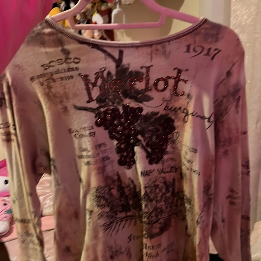 Product image for y2k rhinestone merlot long sleeve