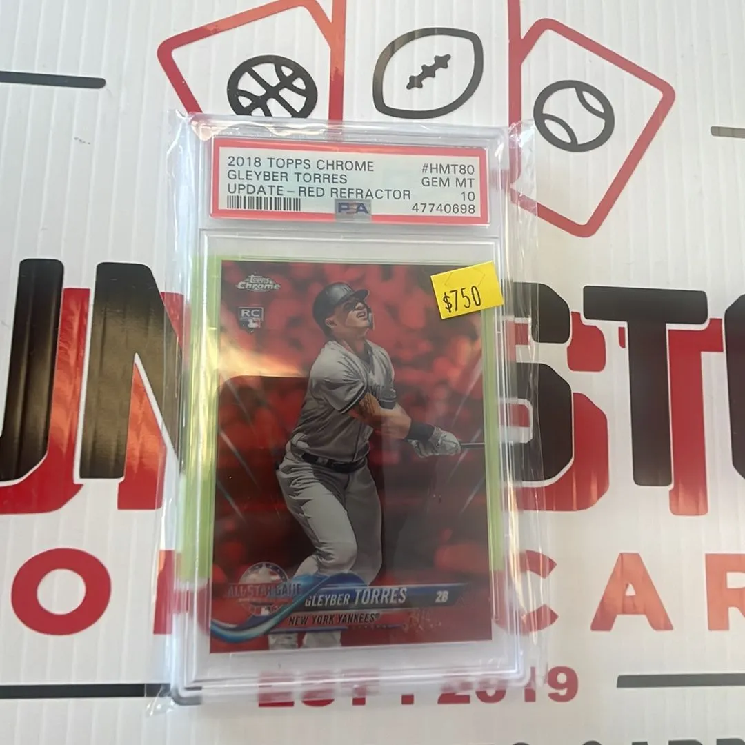 Product image for 2018 Topps Chrome Update Gleyber Torres HMT80 Update-Red Refractor PSA GEM MT 10
