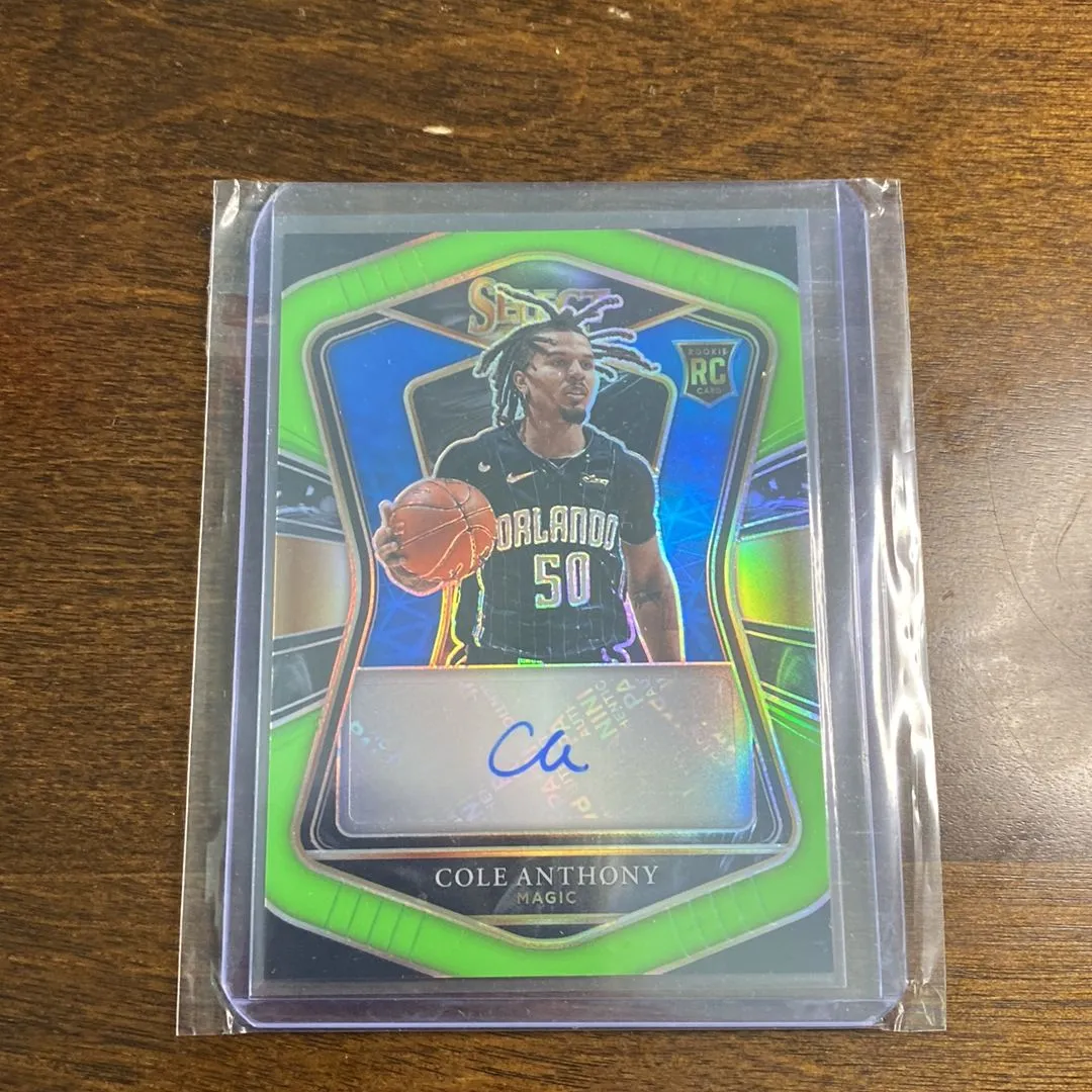 Product image for 2020 Select Rookie Autograph Cole Anthony Neon Green Prizm 05/99