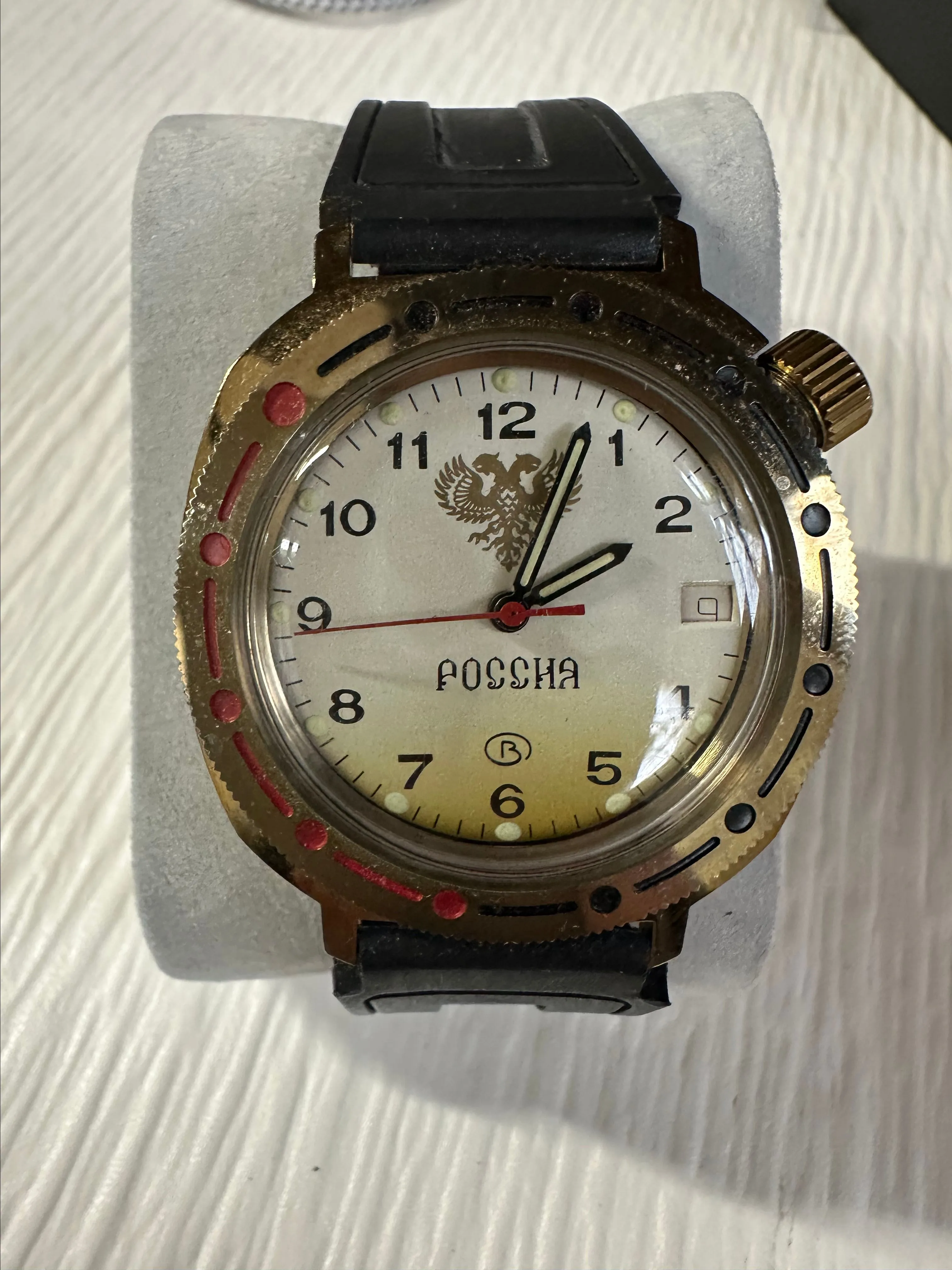 Product image for Men’s Russian military automatic gold tone day-date on 3 o’clock lume watch