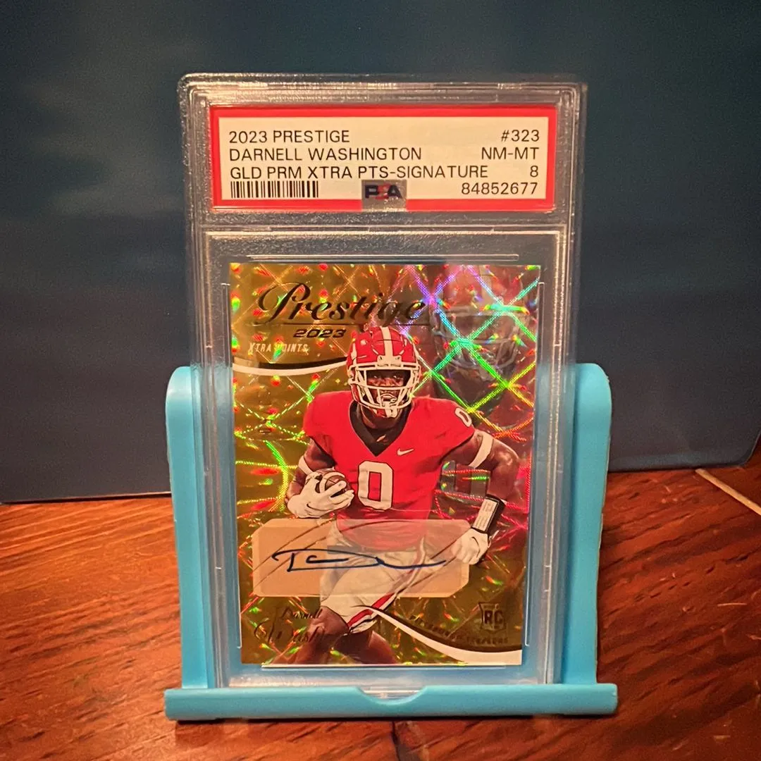 Product image for 2023 Panini Prestige Darnell Washington 323 Gld Prm Xtra Pts-Signature PSA NM-MT 8