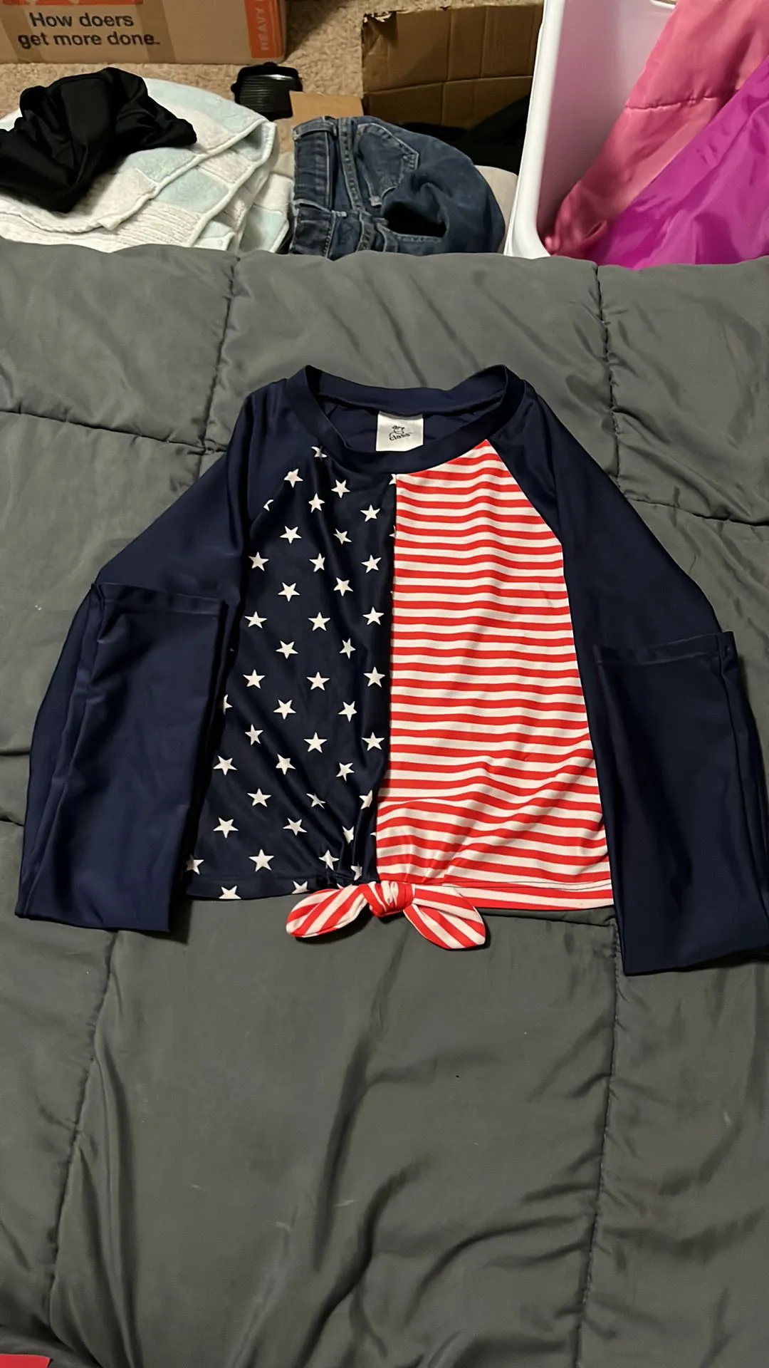 Product image for Art Class Girls Rash Guard American Flag Swim Red Blue White
