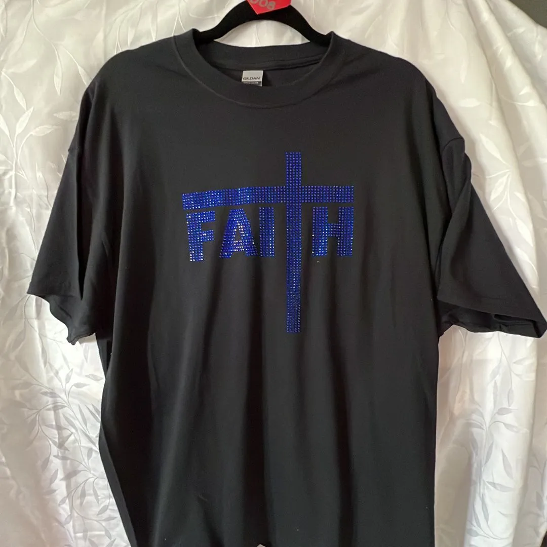 Product image for #8 New Faith Rhonestone TShirt XL