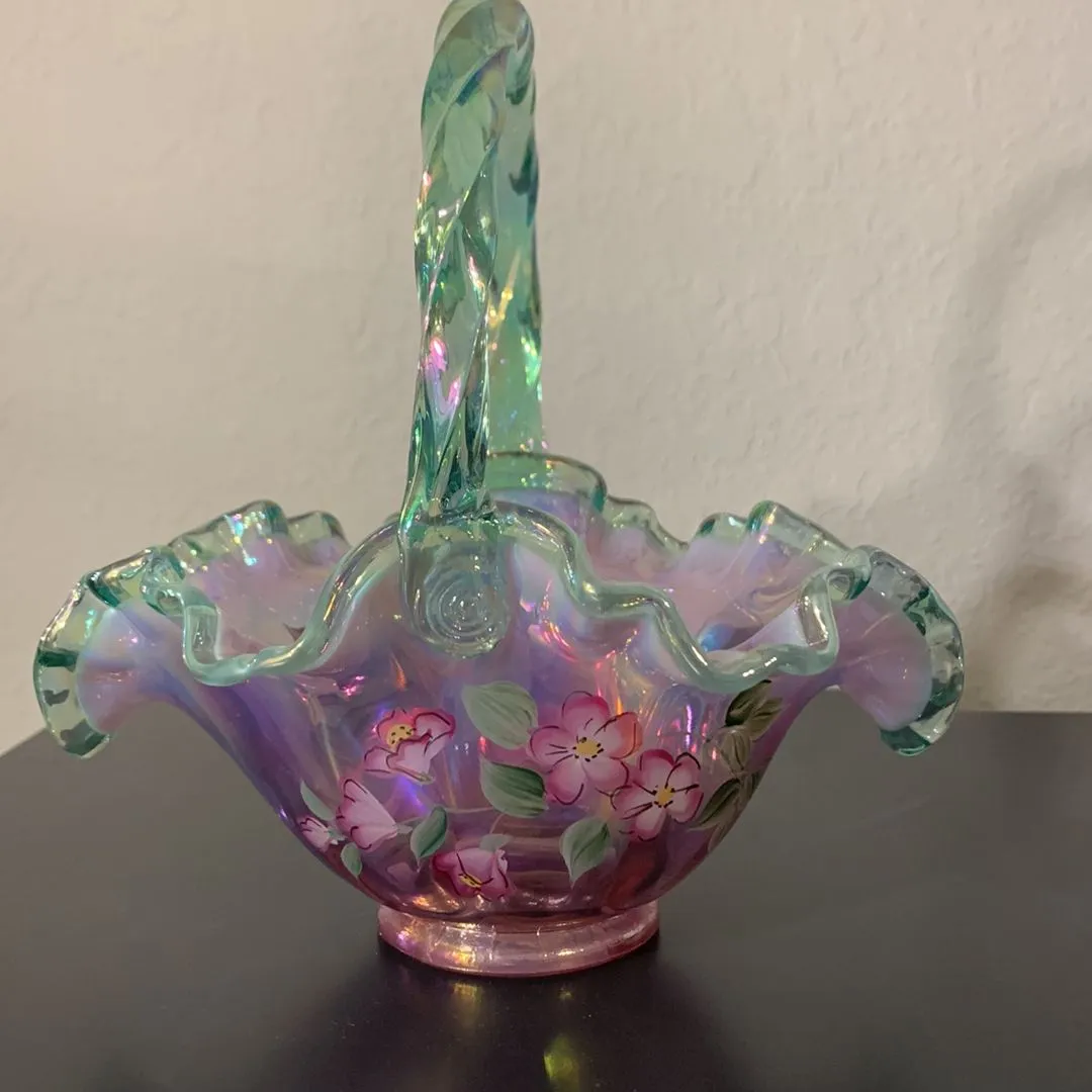 Product image for Fenton Rose Magnolia Iridized Basket