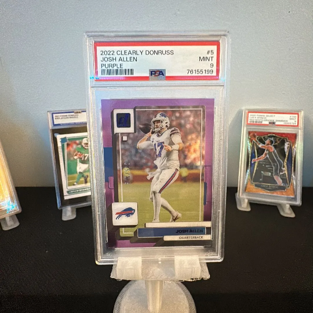 Product image for 2022 Panini Clearly Donruss Josh Allen 5 Purple PSA MINT 9