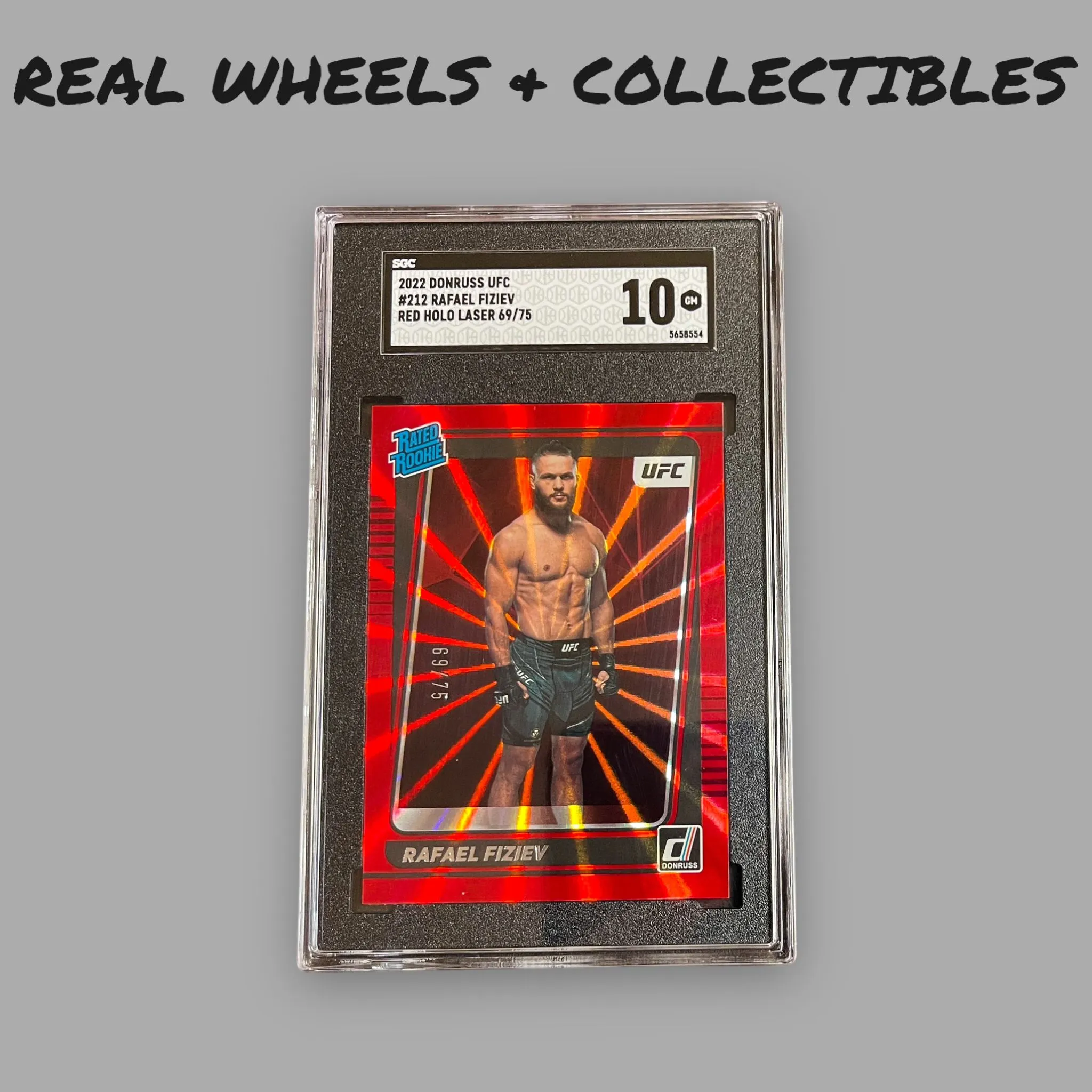 Product image for Rafael Fiziev Rated Rookie Red Holo Laser 69/75 2022 Donruss UFC 212 SGC 10 GEM!