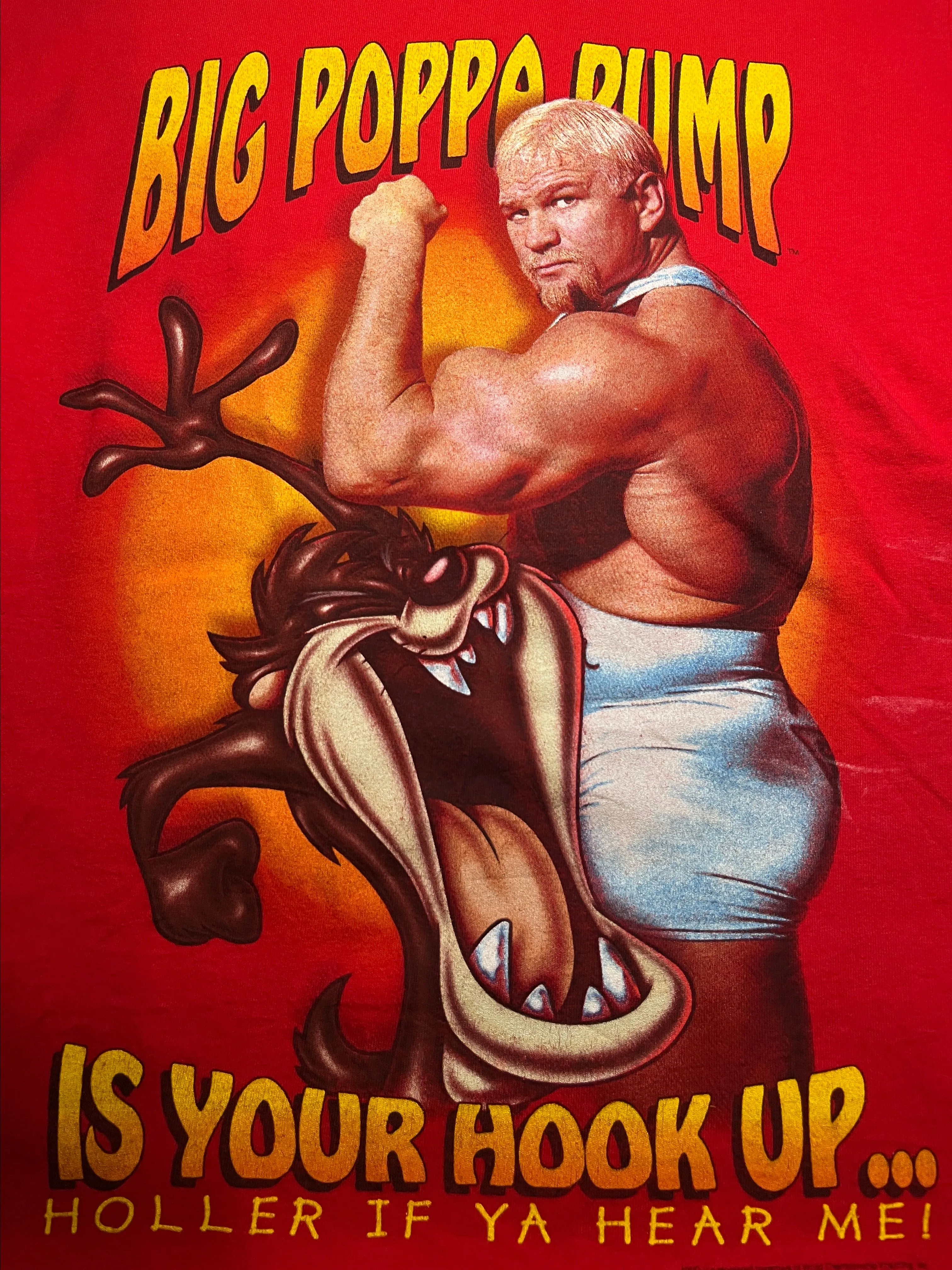 Product image for 10. 1999 WWE Big Poppa Pump & Taz Looney Tunes Tee Fits Sz L/XL (22.5x30.5)