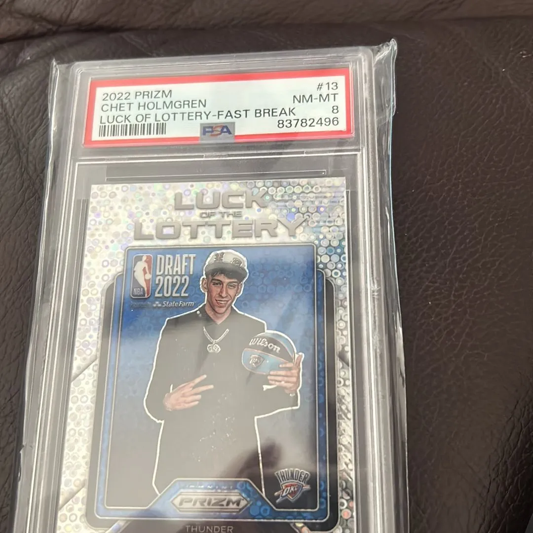 Product image for 2022 Panini Prizm Luck Of The Lottery Chet Holmgren 13 Luck Of Lottery-Fast Break PSA NM-MT 8