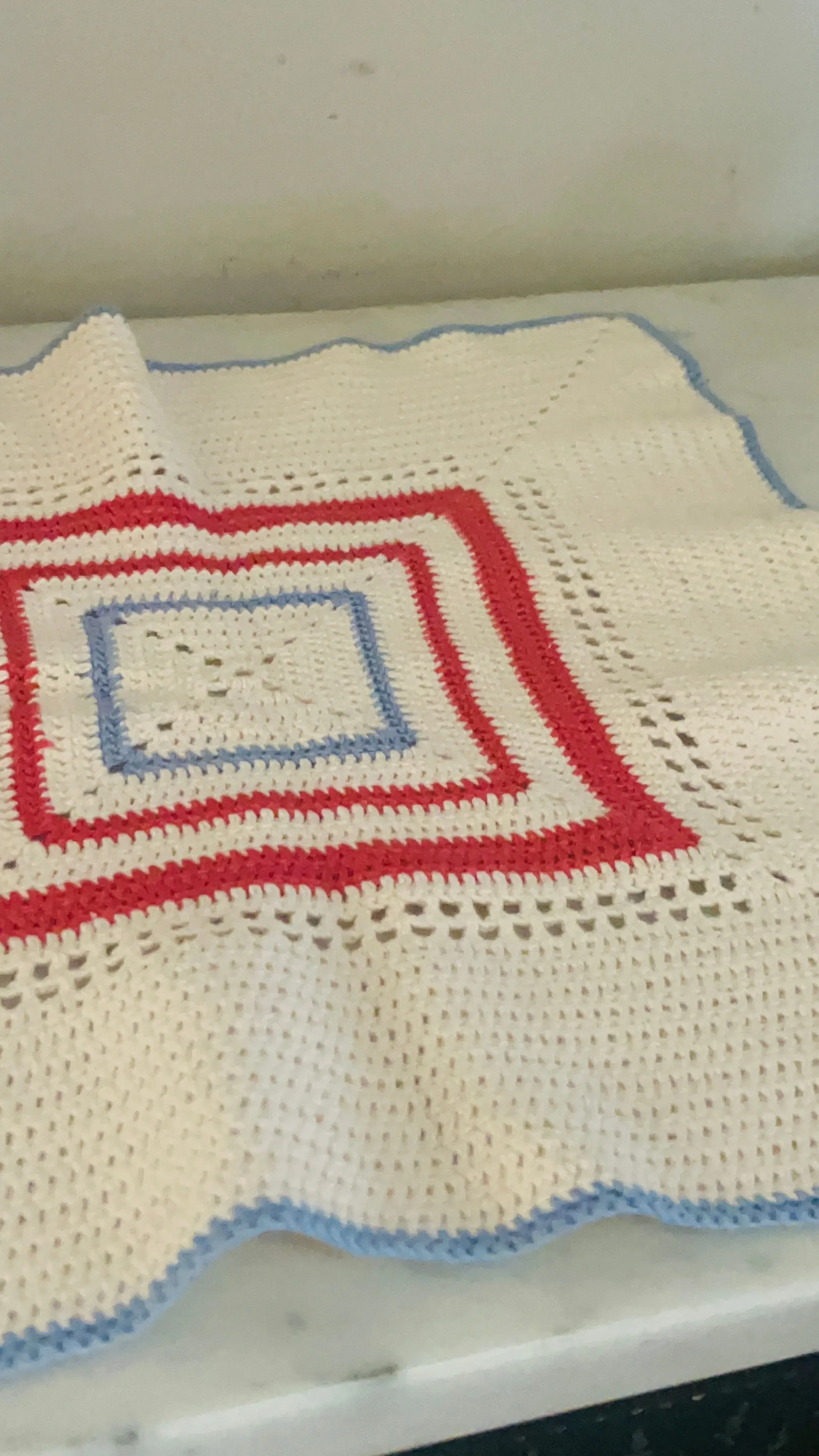 Product image for Crocheted hot protector centerpiece red white blue thick square