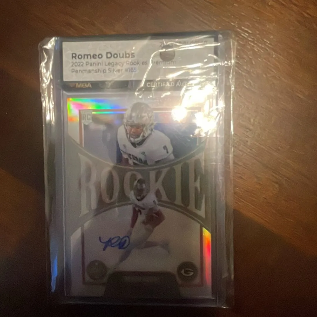 Product image for 2022 panini legacy rookies premium Romeo doubs penmanship silver #165