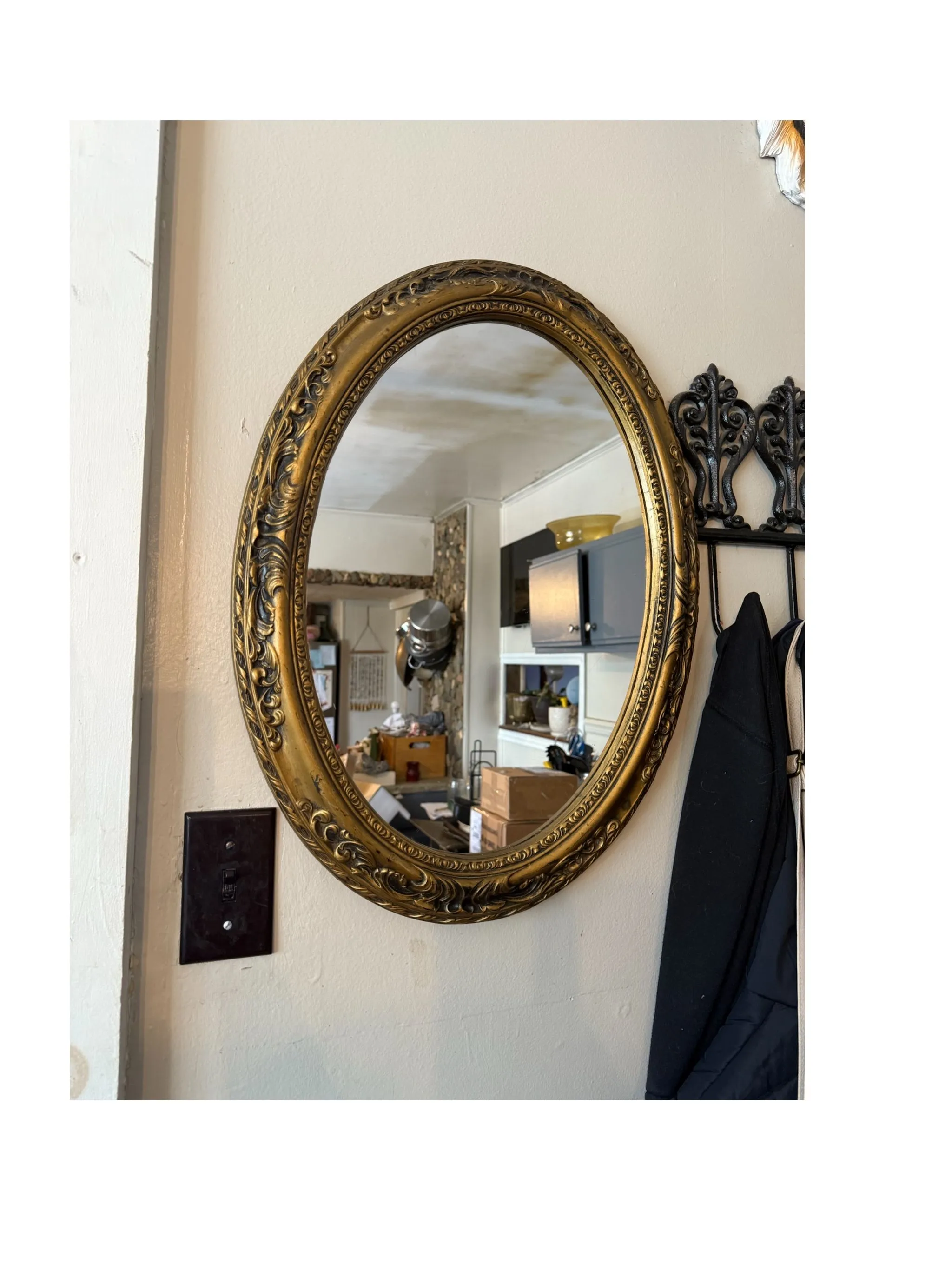Product image for 1971 INTERCRAFT Chicago HOLLYWOOD REGENCY Bronze/Gold OVAL Wall MIRROR 23"x17”