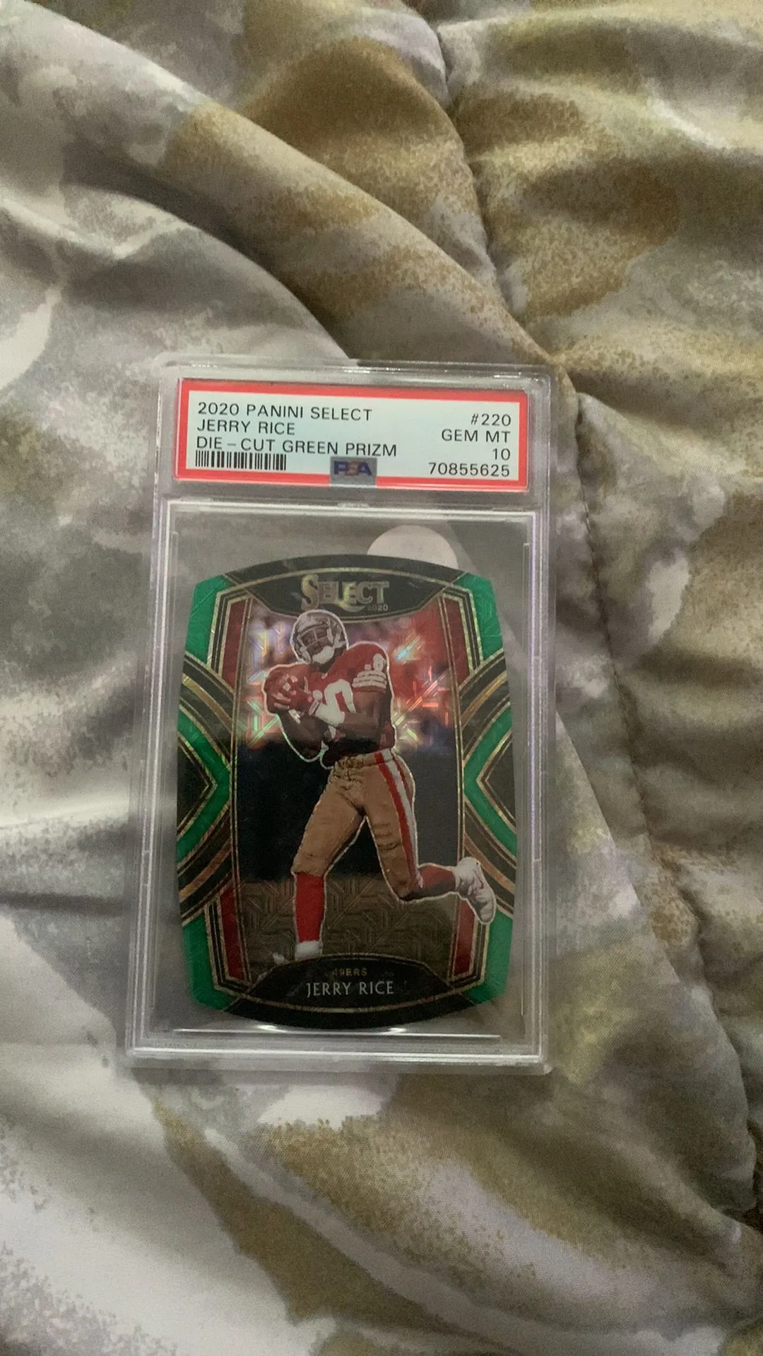 Product image for 2020 Panini Select Jerry Rice 220 Die-Cut Green Prizm 4/5 PSA GEM MT 10