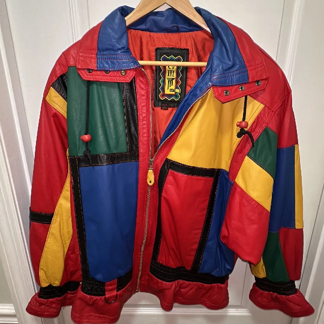 Product image for GIII Carl Banks Leather Bomber JACKET Color Block SIZE LARGE