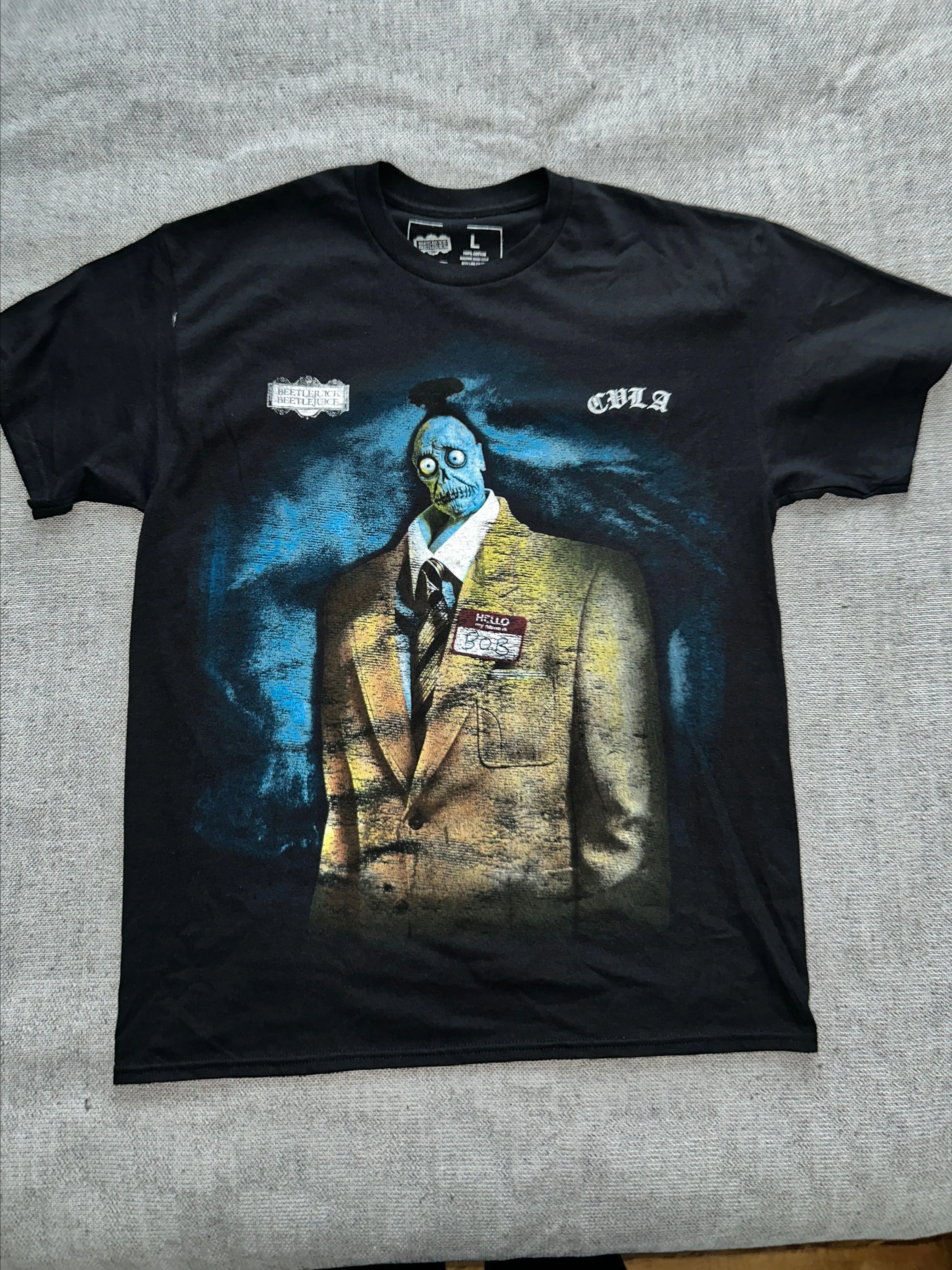 Product image for New CVLA x Beetlejuice My Name Is Bob Tshirt. Size Large