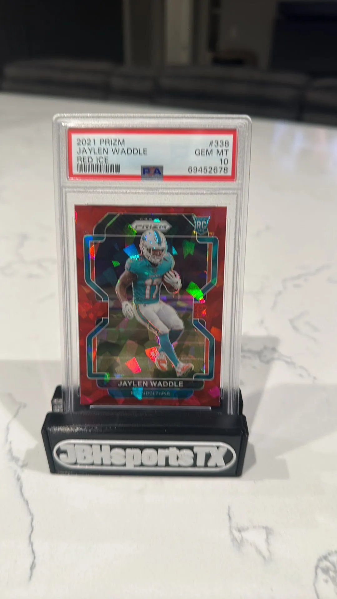 Product image for 2021 Panini Prizm Jaylen Waddle 338 Red Ice PSA GEM MT 10