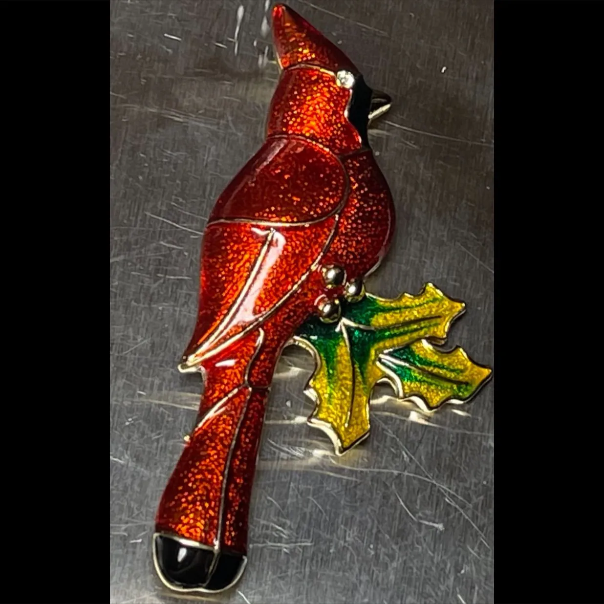 Product image for 27) Liz Claiborne enamel holiday Red Cardinal brooch pin