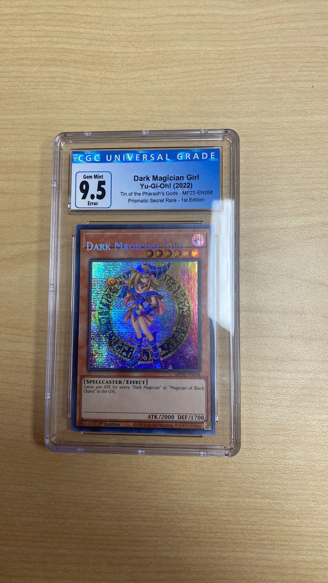 Product image for Pop count 1 of 1  !ERROR CARD!  Tin of the Pharaoh's Gods Dark Magician Girl 1st Edition CGC 9.5
