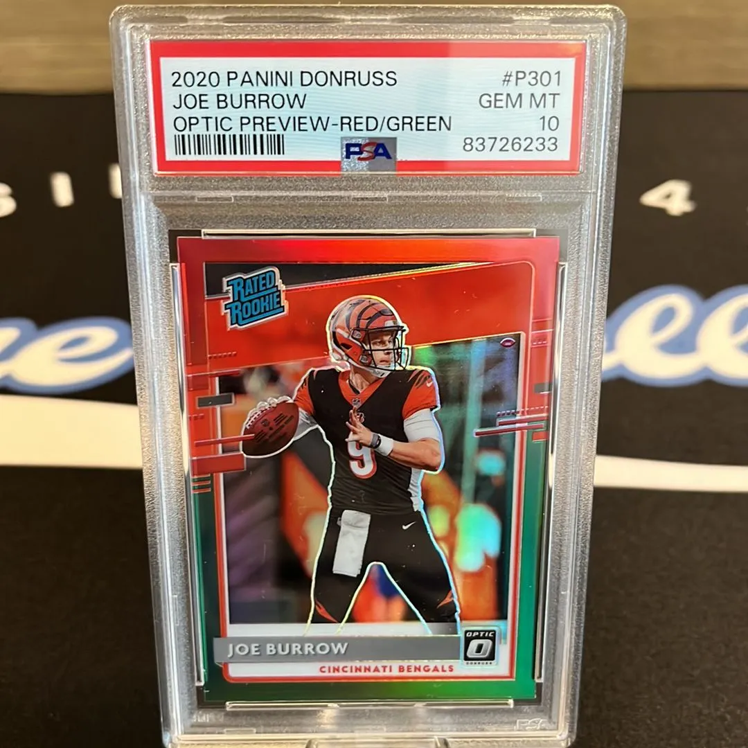 Product image for 2020 Panini Donruss Joe Burrow P301 Optic Preview-Red/Green PSA GEM MT 10 - [Red]