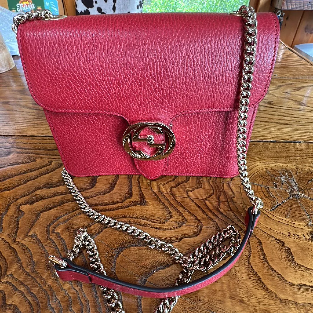 Product image for Stunning Red Calf Leather Interlocking Shoulder Bag