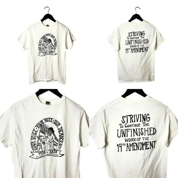 Product image for Your Voice Our Democracy T Shirt Womens Suffrage Statement Graphic Tee Cotton