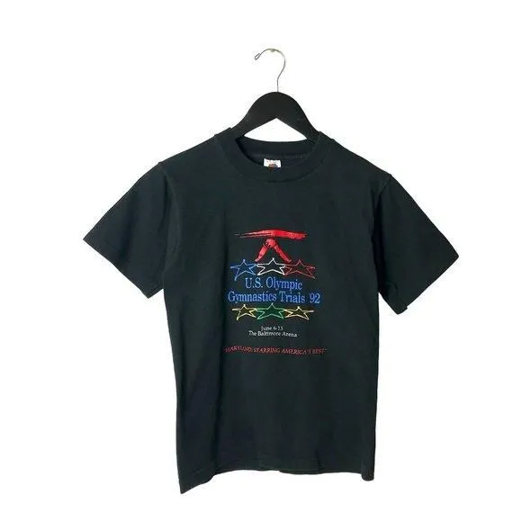 Product image for 1992 Vintage US Olympic Gymnastics Trials T Shirt Extra Small XS Black 90s