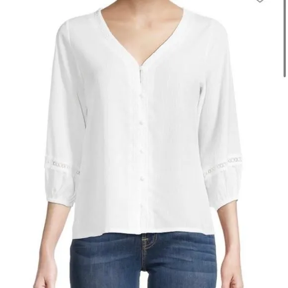 Product image for HL Affairs Lace-Trim Blouse size XS