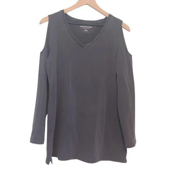 Product image for Soft Surroundings Slate Blue/Gray Long Sleeve Cold Shoulder Top Size Medium
