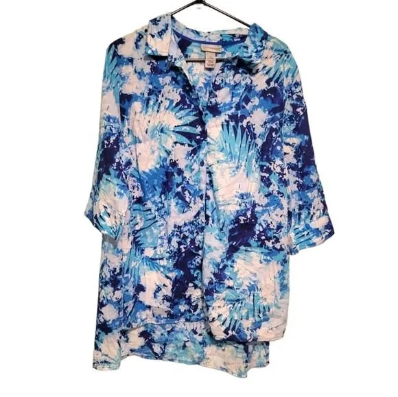 Product image for Catherines Blue & White Patterned Button Up Top Size 0X